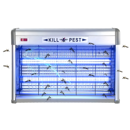 Aparat Electric Anti-Insecte Lodi1171, 16W, Insectocutor cu 2x tuburi ultraviolete, raza de actiune 200 m², unghi de propagare 360º, design modern, gri