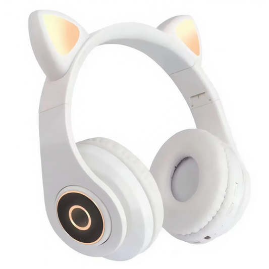 Casti Wireless Model Pisica Lodi1446, B39, overear, urechi de pisica cu iluminare RGB, bluetooth 5.0, handsfree, HiFi, bass stereo, alb