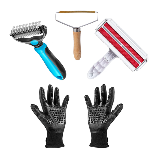 Kit pentru Ingrijire Animale Premium Lodi1011,  4 accesorii, manusi pentru animale, perie cu zimti, perie pentru scame, perie de lemn, usor de utilizat, durabile, calitative