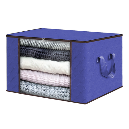 Cutie Depozitare si Organizare Mare Lodi1032, pliabila, maner ranforsat si fereastra transparenta, pentru haine/paturi/ plapumi/ perne/ lenjerii de pat/jucarii, 105 L, 70x 50x 30 cm, albastru