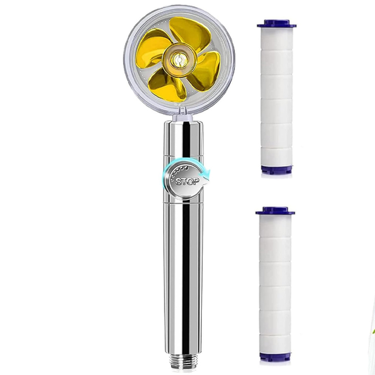 Para de Dus Turbo Lodi198, 2 filtre extra, buton On/Off, presiune ajustabila, filtrare apa, jet uniform, cap Rotativ 360°, auriu