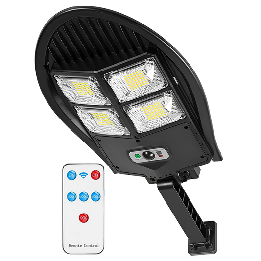 Lampa Solara Stradala 168 LED-uri Lodi871, rotunda, control prin telecomanda, senzor de miscare, 3 moduri de iluminare, protectie IP65, Waterproof, exterior, negru