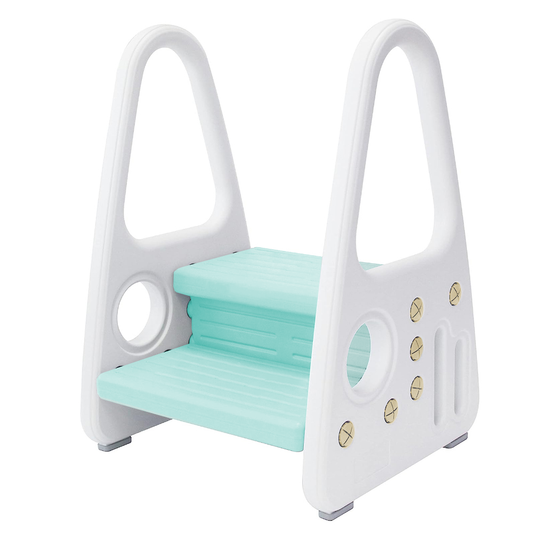 Scaunel Inaltator pentru Copii Lodi640, multifunctional,  tip scara, doua trepte, suprafata anti-alunecare, manere laterale, pentru bucatarie/baie, confortabil, sigur, turcoaz