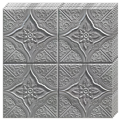 Set 10x Tapet 3D Lodi805, suprafata acoperire 4.9 mp, autoadeziv, Model Floral Diamant, perete/tavan, waterproof, usor de montat, design modern, 70x70 cm, gri