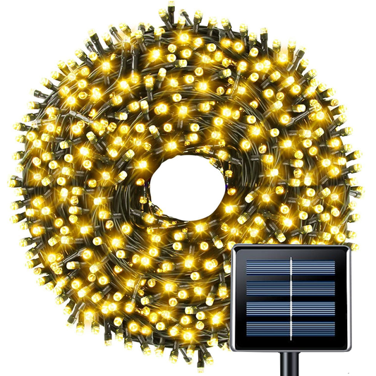 Instalatie de Craciun Liniara cu Panou Solar Lodi1458, 20 m, 8 jocuri de lumini, alimentare la priza, fir verde, interior/exterior, rezistenta la apa, 200 LED-uri, alb cald