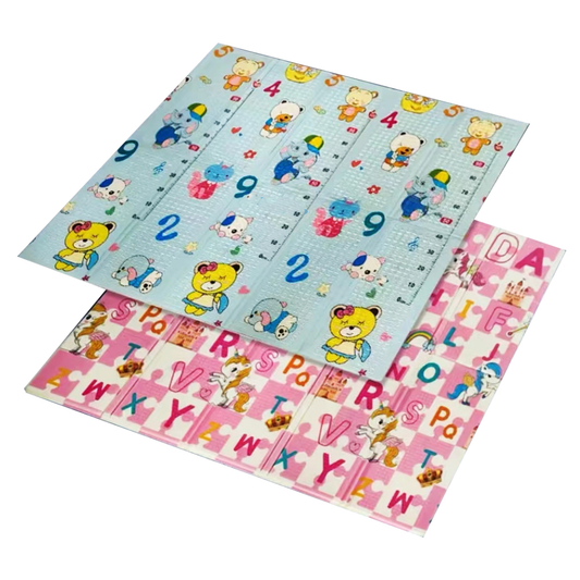 Covoras de Joaca pentru Copii Lodi288, 2 fete, termic, anti-derapant, pliabil, protectie impotriva loviturilor, unicorni si ursuleti, 200x180cm, grosime 1 cm, multicolor