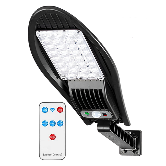 Lampa Solara Stradala 42 LED-uri Lodi868, rotunda, control prin telecomanda, senzor de miscare, 3 moduri de iluminare, protectie IP65, Waterproof, exterior, negru