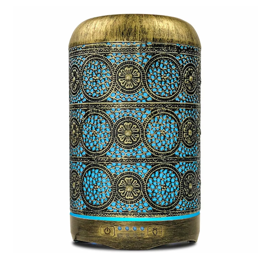 Difuzor Aromaterapie Lodi605, din metal, design vintage, 7 culori LED, 2 jocuri de lumini, capacitate 250ml, silentios, umidifica aerul, bronz