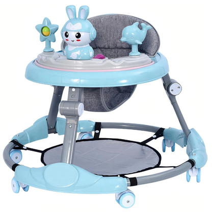 Premergator Multifunctional pentru Bebelusi Lodi30, tava cu 3 jucarii, muzica, reglabil, pliabil, greutate max 20kg, 6-36 luni, albastru