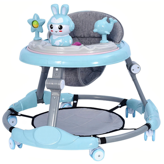 Premergator Multifunctional pentru Bebelusi Lodi30, tava cu 3 jucarii, muzica, reglabil, pliabil, greutate max 20kg, 6-36 luni, albastru