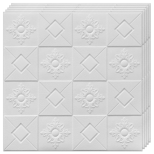 Set 10x Tapet 3D Lodi847, suprafata acoperire 4.9 mp, autoadeziv, Model Patrate si Romburi, perete/tavan, waterproof, usor de montat, design modern, 70x77 cm, alb