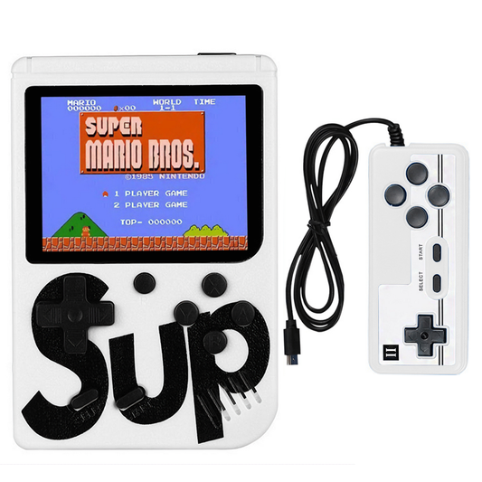 Mini Consola Jocuri Retro Game Box Lodi1503, SR-90, 400 in 1, maneta 2nd player inclusa, rotita volum, portabila, cablu AV, incarcare USB-MINI, autonomie ridicata,  11x8 cm, alb
