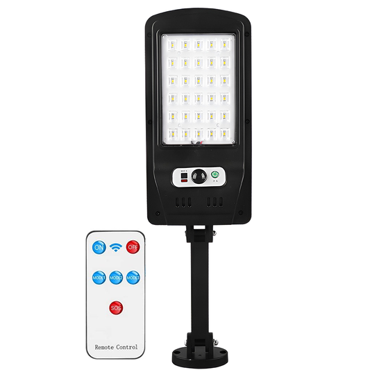 Lampa Solara Stradala 30 LED-uri Lodi878, control prin telecomanda, senzor de miscare, 3 moduri de iluminare, protectie IP65, Waterproof, exterior, negru