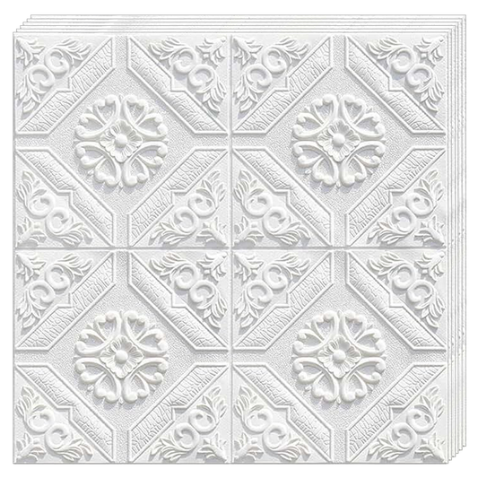Set 10x Tapet 3D Lodi774, suprafata acoperire 4.9 mp, autoadeziv, Model Floral Carou, perete/tavan, waterproof, usor de montat, design modern, 70x70 cm, alb