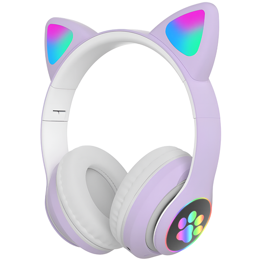 Casti Wireless Model Pisica Lodi947, STN-28, overear, urechi de pisica cu iluminare RGB, bluetooth 5.0, handsfree, HiFi, bass stereo, lila
