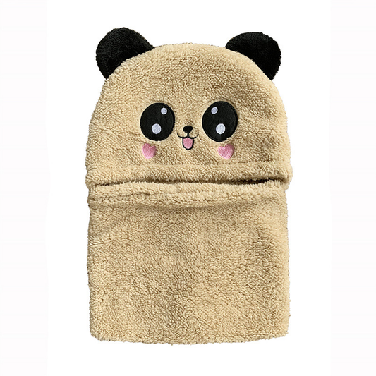 Caciula Pentru Copii Tip Cagula Lodi519, 2 in 1, tematica lumea animalelor, model ursulet panda zambitor, 1-5 ani, bej