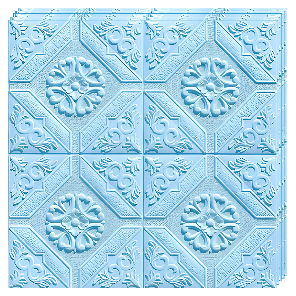 Set 10x Tapet 3D Lodi784, suprafata acoperire 4.9 mp, autoadeziv, Model Floral Carou, perete/tavan, waterproof, usor de montat, design modern, 70x70 cm, albastru