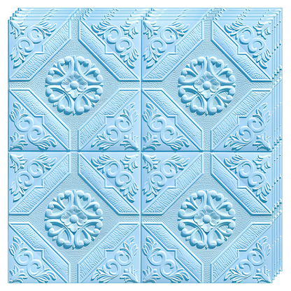 Set 10x Tapet 3D Lodi784, suprafata acoperire 4.9 mp, autoadeziv, Model Floral Carou, perete/tavan, waterproof, usor de montat, design modern, 70x70 cm, albastru