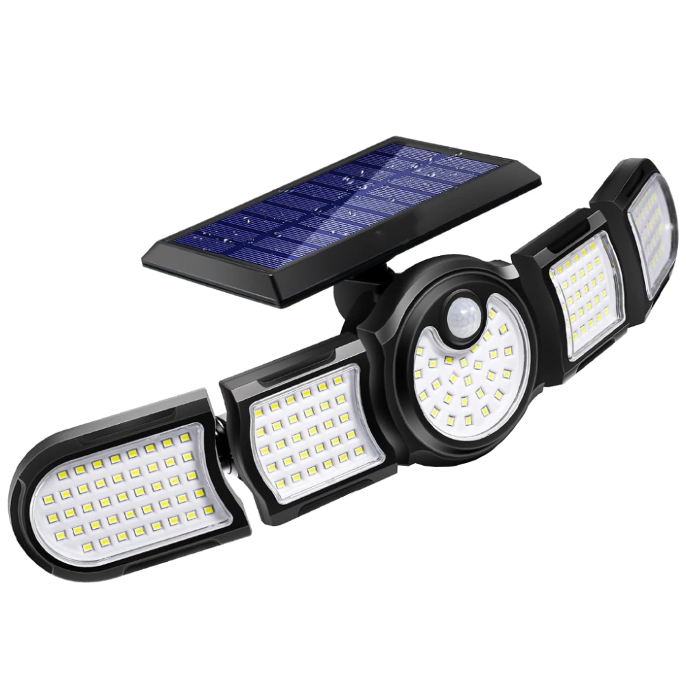 Lampa Solara 172 LED-uri Lodi265, 5 Capete, senzor de miscare, 3 moduri de iluminare, protectie IP65, Waterproof, exterior, negru