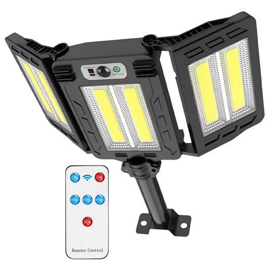 Lampa Solara Stradala 6 LED-uri Lodi874, 3 capete, control prin telecomanda, senzor de miscare, 3 moduri de iluminare, protectie IP65, Waterproof, exterior, negru