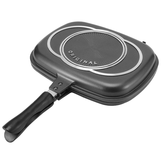 Tigaie Dubla cu Presiune Lodi1295, doua fete, pliabila, pluristratificata, invelis din ceramica, pentru griil sau gatit clasic, negru