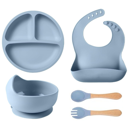 Set Hranire Bebeulsi Lodi250, 5 piese, termorezistente, silicon, fara BPA, pliabile, usor de curatat, dusty blue