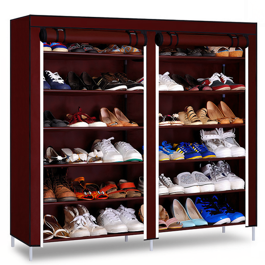 Pantofar din Material Textil pentru Incaltaminte Lodi1115, impermeabil, 12 rafturi, inchidere fermoar, cadru otel, 108 cm, maro