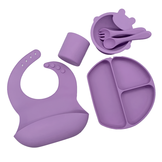 Set Hranire Bebeulsi Lodi1008, 6 piese, termorezistente, silicon, fara BPA, pliabile, usor de curatat, mov lila