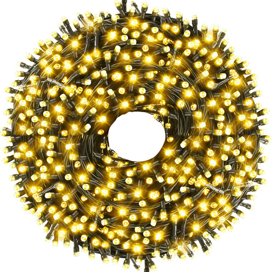 Instalatie de Craciun Liniara Lodi1432, 480 LED-uri, 8 jocuri de lumini, alimentare la priza, interior/exterior, rezistenta la apa, 100 m, alb cald