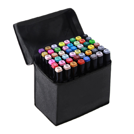 Set 48 Markere Lodi15, geanta de depozitare inclusa, 2 tipuri de varf, pe baza de alcool, culori intense, multicolor
