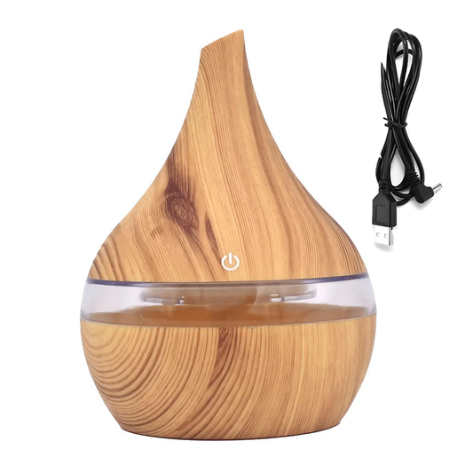Difuzor Aromaterapie Lodi1462, forma conica, lumini ambientale, control tactil, capacitate 200ml, silentios, rezerva inclusa, alimentare USB, umidifica aerul, stejar deschis