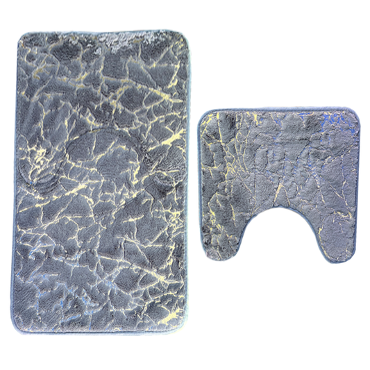 Set 2 Covorase de Baie Lodi446, anti-derapante, material moale, design modern, finisaj auriu, Model 16, 80x50 & 50x40cm, gri