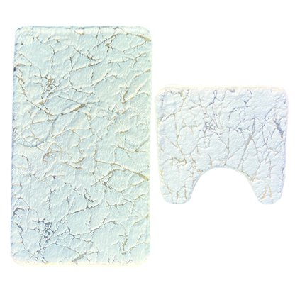Set 2 Covorase de Baie Lodi445, anti-derapante, material moale, design modern, finisaj auriu, Model 15, 80x50 & 50x40cm, alb albastrui