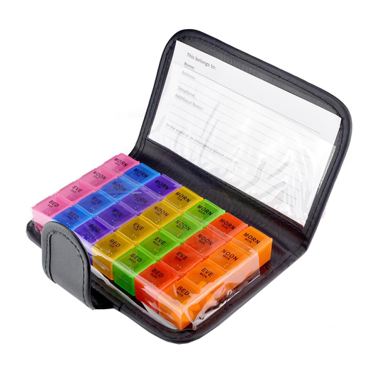 Gentuta Organizatoare de Medicamente Lodi416, pastile si vitamine, 7 zile, recipiente detasabile cu 4 compartimente, compacta, 19.5 x 13.5 x 3.5 cm, multicolor