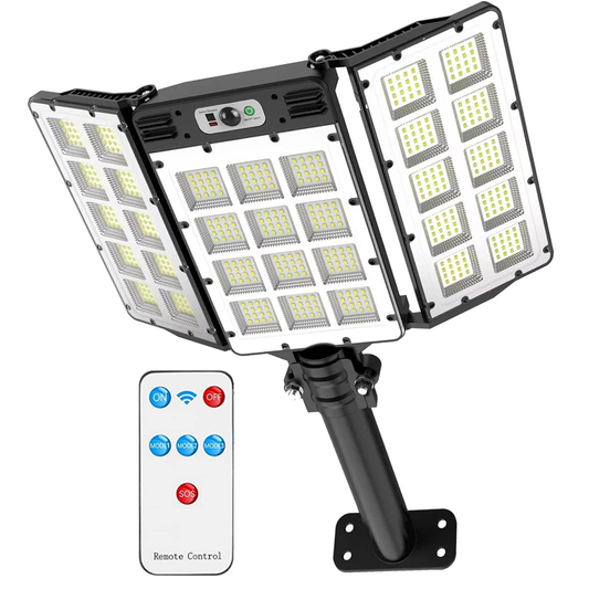 Lampa Solara Stradala 800 LED-uri Lodi862, 3 capete, control prin telecomanda, senzor de miscare, 3 moduri de iluminare, protectie IP65, Waterproof, exterior, negru