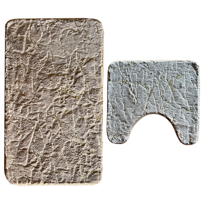 Set 2 Covorase de Baie Lodi449, anti-derapante, material moale, design modern, finisaj auriu, Model 19, 80x50 & 50x40cm, maro inchis