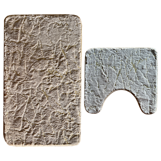 Set 2 Covorase de Baie Lodi449, anti-derapante, material moale, design modern, finisaj auriu, Model 19, 80x50 & 50x40cm, maro inchis