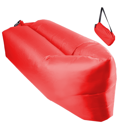 Saltea Gonflabila Tip Sezlong Lazybag Lodi1232, material rezistent, umflare fara pompa, pentru plaja/picnic/camping, rucsac de depozitare, 190 x 70 cm, rosu