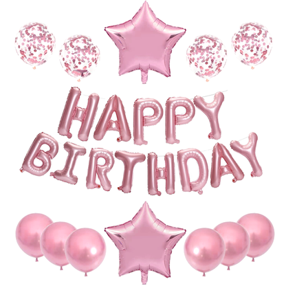 Set 25 Baloane Lodi717, Litere, pentru Petreceri/Aniversari/Evenimente, confetti, stelute, model HAPPY BIRTHDAY, rose