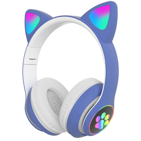 Casti Wireless Model Pisica Lodi946, STN-28, overear, urechi de pisica cu iluminare RGB, bluetooth 5.0, handsfree, HiFi, bass stereo, albastru