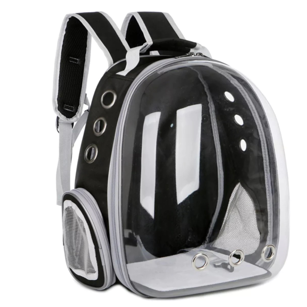 Rucsac Transport Animale Lodi372, greutate Max 7kg, hublou panoramic transparent, buzunar lateral, 2 iesiri, pentru talie mica, negru