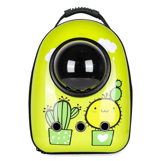 Rucsac Transport Animale Lodi27, greutate Max 7kg, hublou transparent, buzunar lateral, accesorii incluse, pentru talie mica, model Cactus, verde