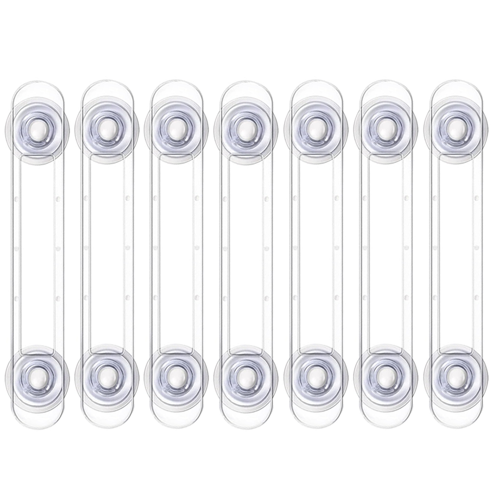 Set 7 x Siguranta Usi Copii Lodi1056, sistem de blocare usi/sertare/duapuri, ajustabile pe lungime, adeziv puternic, anti-deschidere accidentala, transparent