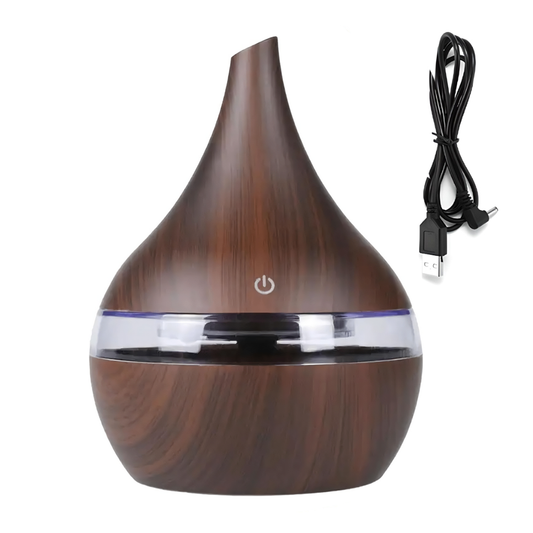 Difuzor Aromaterapie Lodi1463, forma conica, lumini ambientale, control tactil, capacitate 200ml, silentios, rezerva inclusa, alimentare USB, umidifica aerul, stejar inchis