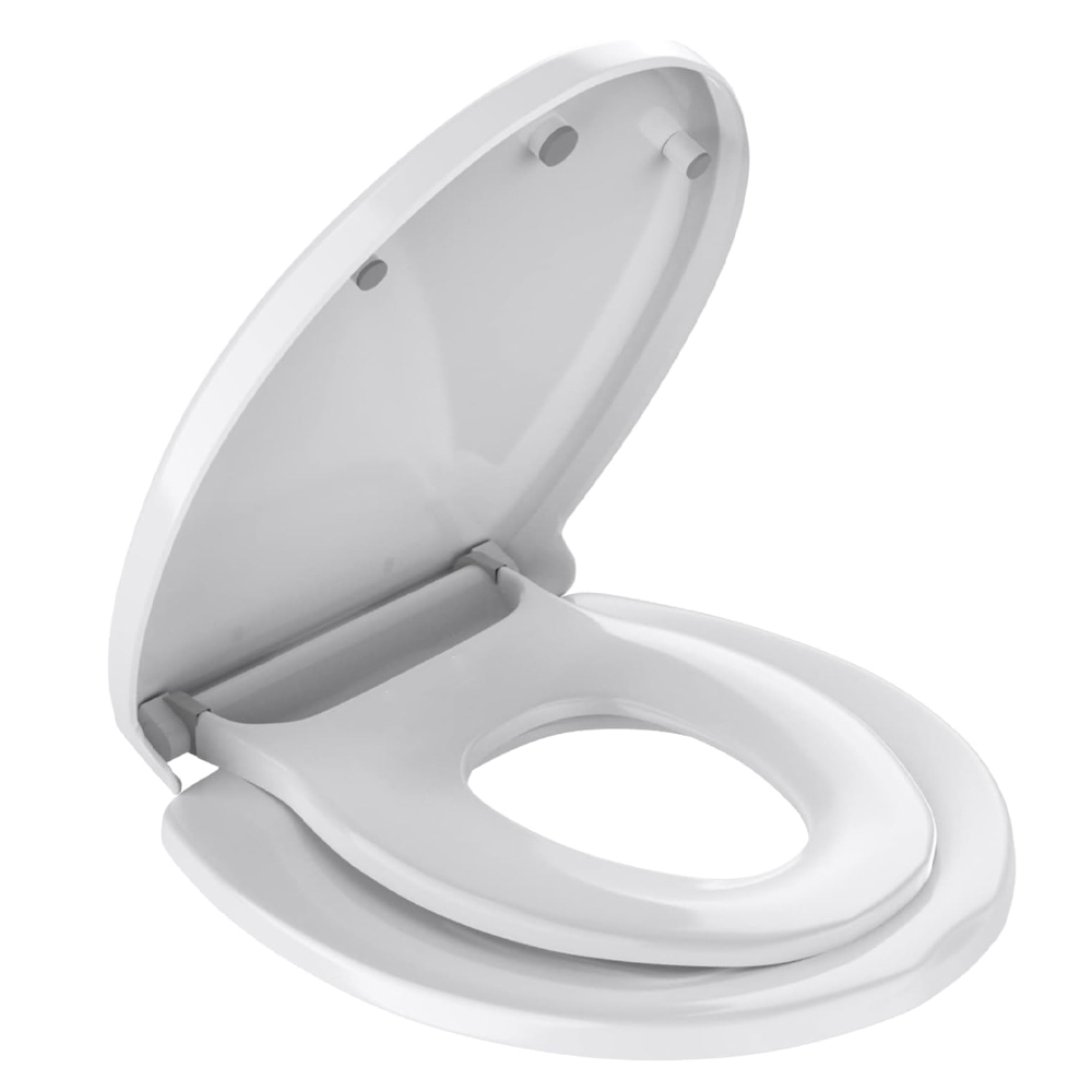Capac WC cu Reductie 2 in 1 Lodi124, inchidere lenta duala, reductor cu prindere magnetica, adulti si copii, plastic durabil, alb