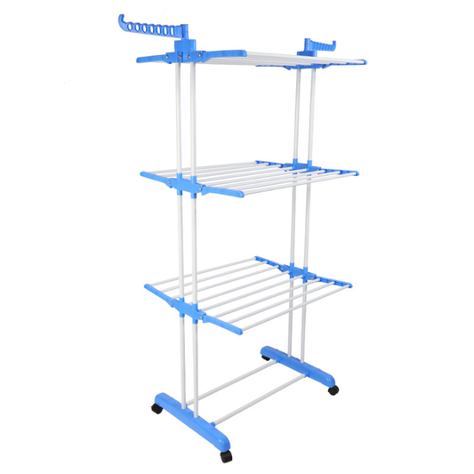 Uscator Vertical pentru Rufe si Haine Lodi290, 3 niveluri, mobil, pliabil, pentru spatii mici, suport umerase, cadru rezistent, inaltime 175cm, albastru