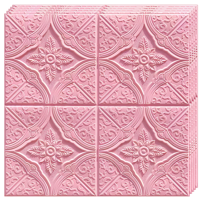 Set 10x Tapet 3D Lodi799, suprafata acoperire 4.9 mp, autoadeziv, Model Floral Diamant, perete/tavan, waterproof, usor de montat, design modern, 70x70 cm, roz