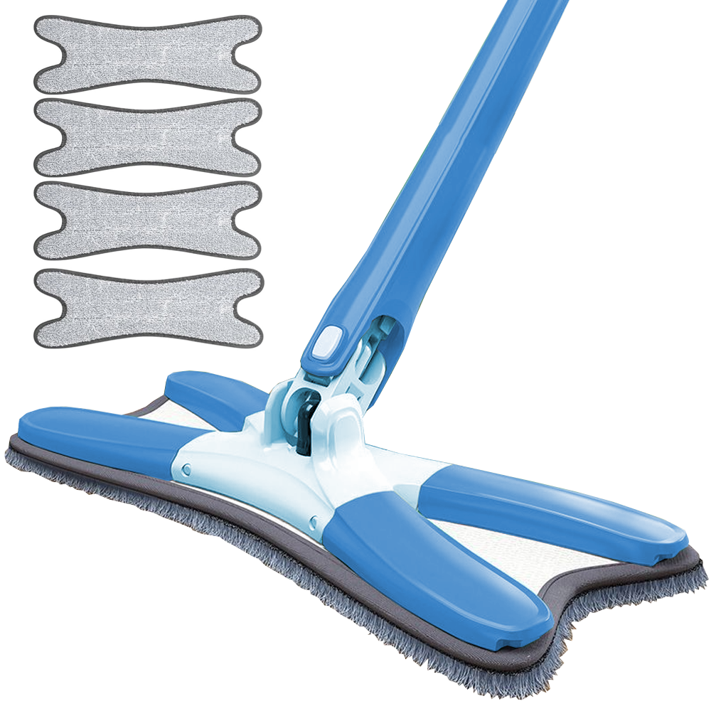Mop cu Cap in Forma de X Lodi554, rotire 360 grade, telescopic, curatare usoara, 4 lavete incluse, 123 cm, albastru deschis