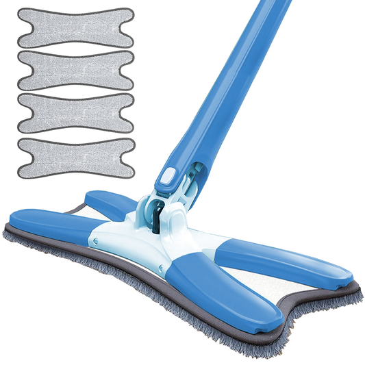 Mop cu Cap in Forma de X Lodi554, rotire 360 grade, telescopic, curatare usoara, 4 lavete incluse, 123 cm, albastru deschis