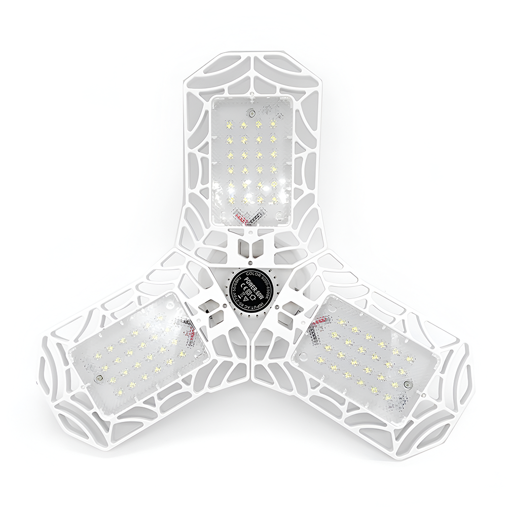Lampa LED cu 3 Brate Mobile Lodi1221, 3 aripi pliabile, 36 LED-uri, flux luminos 3000LM, lumina alba rece 6000-6500K, bec iluminare pentru interior garaj/depozit/atelier, alb